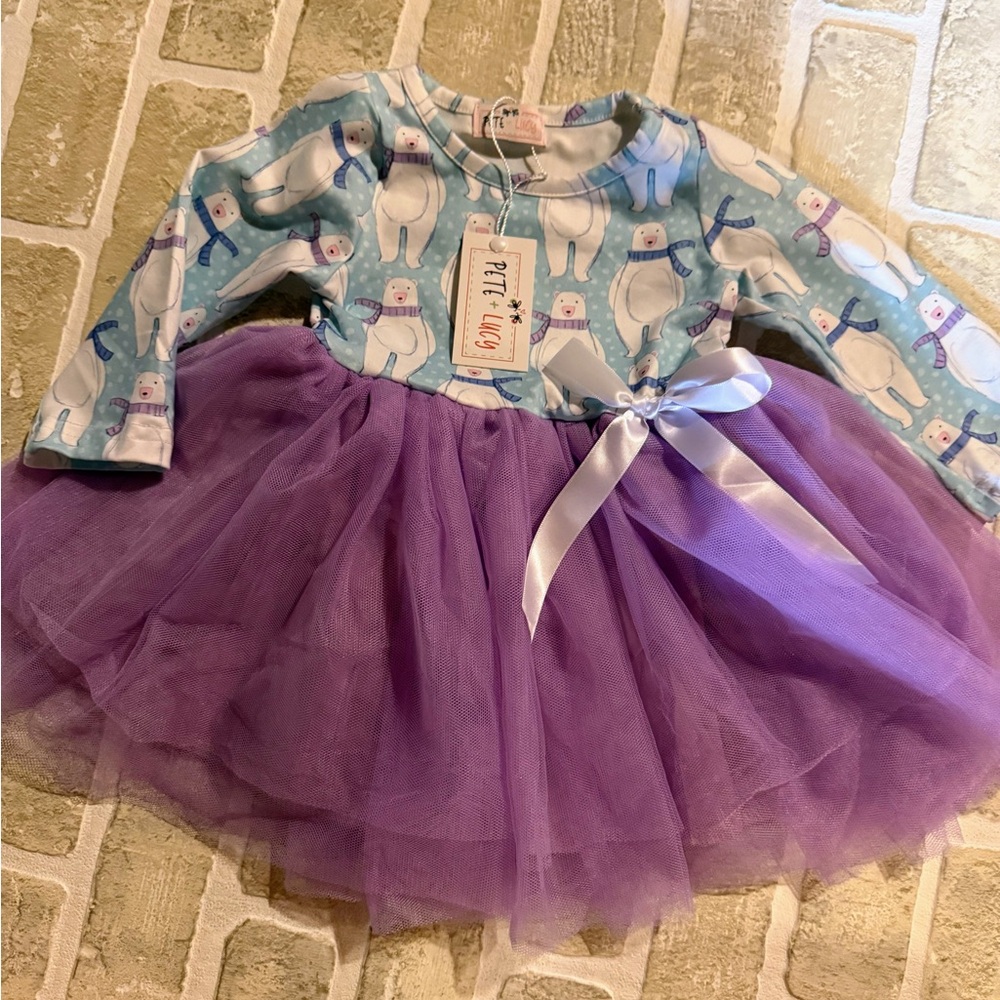 Pete And Lucy Purple Tulle Dress with Polar Bear Print